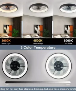 Modern Black LED Ceiling Fan with Dimmable Chandelier