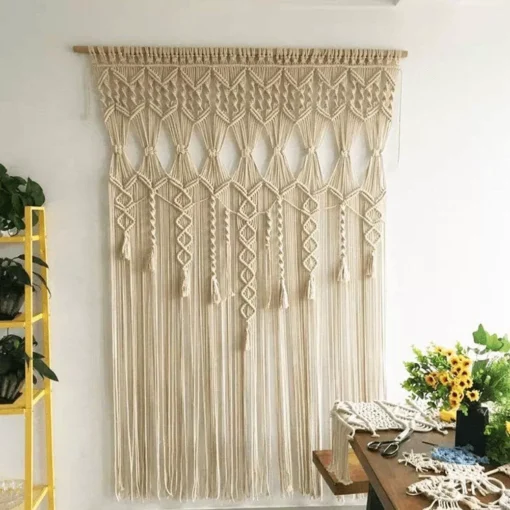 Boho Chic Beige Macrame Wall Hanging Tapestry - Image 4
