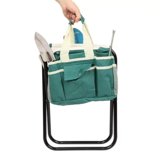 7-Piece Multifunctional Garden Tool Set with Folding Seat & Storage Tote - Image 3
