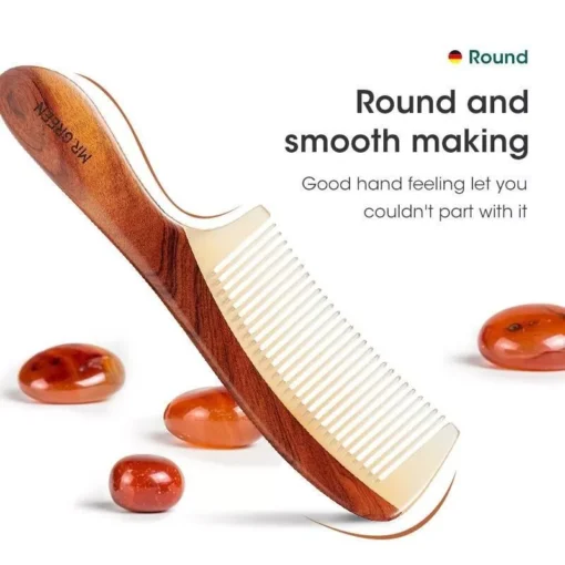 Natural Wood and Horn Fine Tooth Anti-Static Hair Comb - Image 6