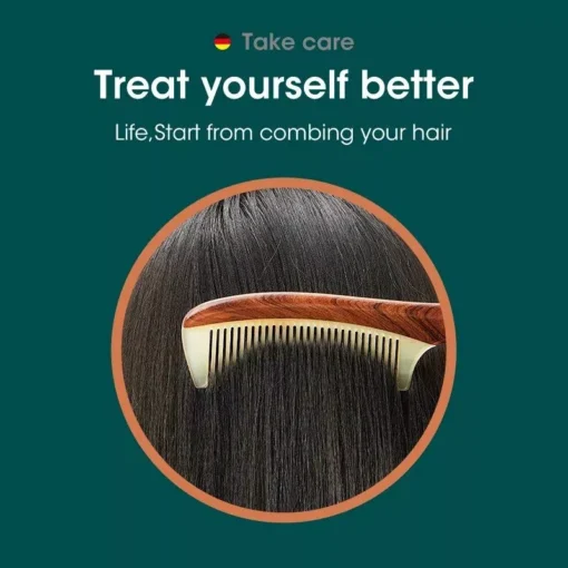 Natural Wood and Horn Fine Tooth Anti-Static Hair Comb - Image 3