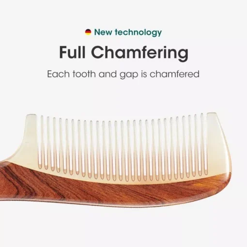 Natural Wood and Horn Fine Tooth Anti-Static Hair Comb - Image 5