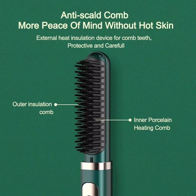Electric Professional Negative Ion Hair Straightener Brush Curling Hot Comb