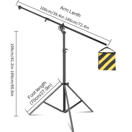 4M Adjustable Photography Studio Light Stand with Cantilever & Sandbag - Image 3