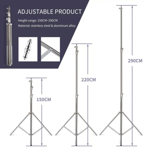 Heavy Duty Stainless Steel Tripod Light Stand 2.8M - Image 3