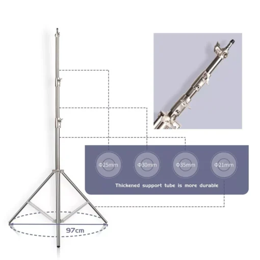 Heavy Duty Stainless Steel Tripod Light Stand 2.8M - Image 4