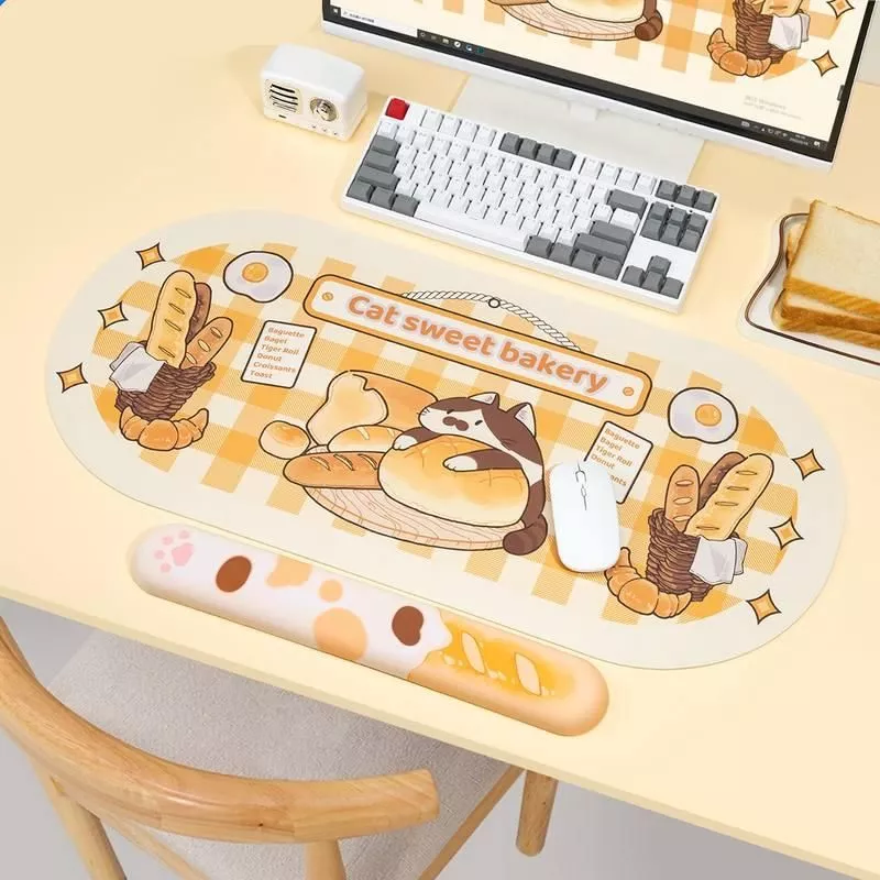 Cat Bakery-Themed Keyboard Wrist Rest and Mouse Pad Combo