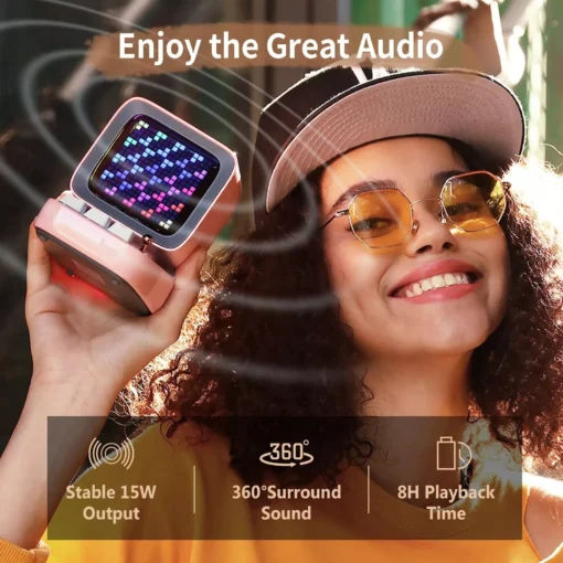 Retro Pixel Art Bluetooth Speaker with Alarm Clock & LED Display - Image 4