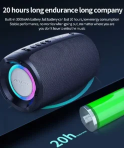 Portable Bluetooth Speaker with Wireless Subwoofer, Waterproof and RGB Lighting Effects