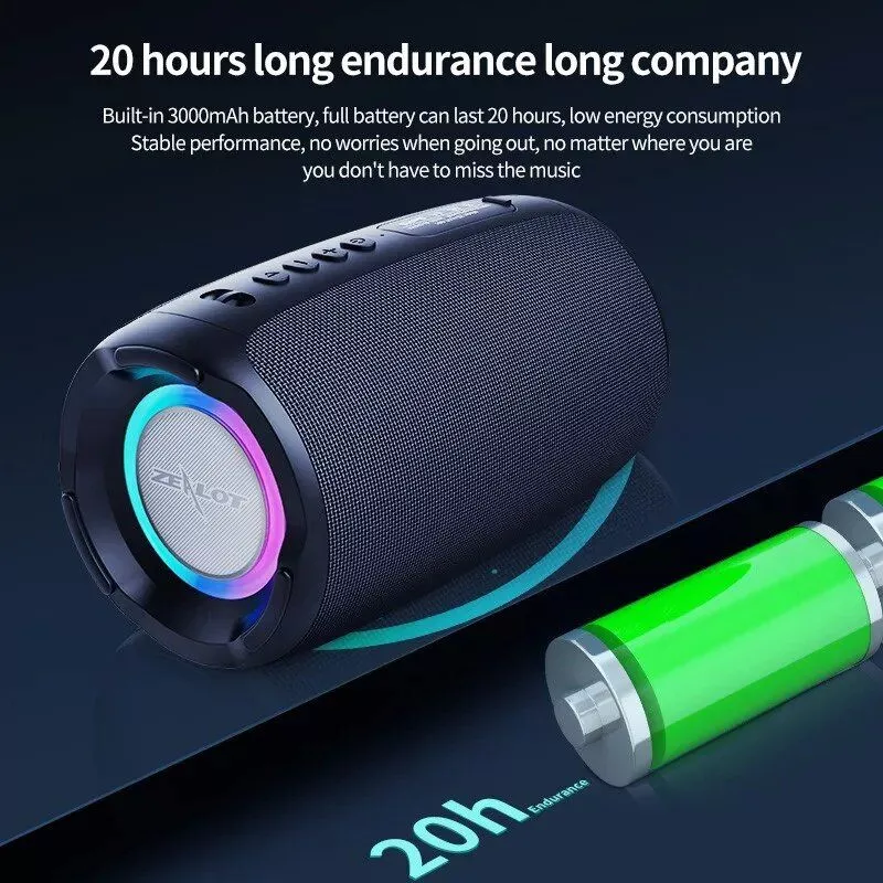 Portable Bluetooth Speaker with Wireless Subwoofer, Waterproof and RGB Lighting Effects