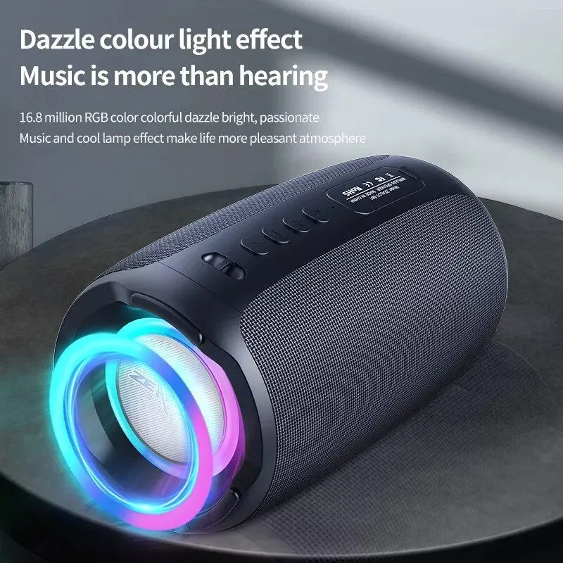 Portable Bluetooth Speaker with Wireless Subwoofer, Waterproof and RGB Lighting Effects