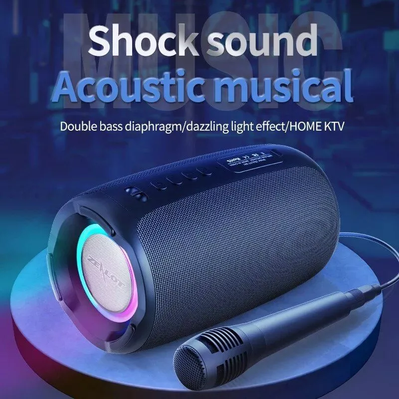 Portable Bluetooth Speaker with Wireless Subwoofer, Waterproof and RGB Lighting Effects