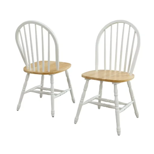 Solid Wood Dining Chairs, White and Oak (Set of 2) - Image 2