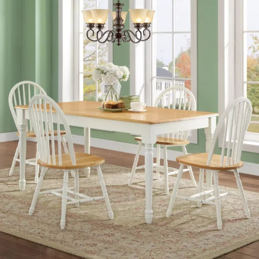 Solid Wood Dining Chairs, White and Oak (Set of 2) - Image 6