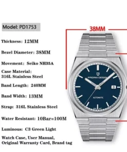 Elite 40MM Automatic Mechanical Watch with Sapphire Crystal & Stainless Steel