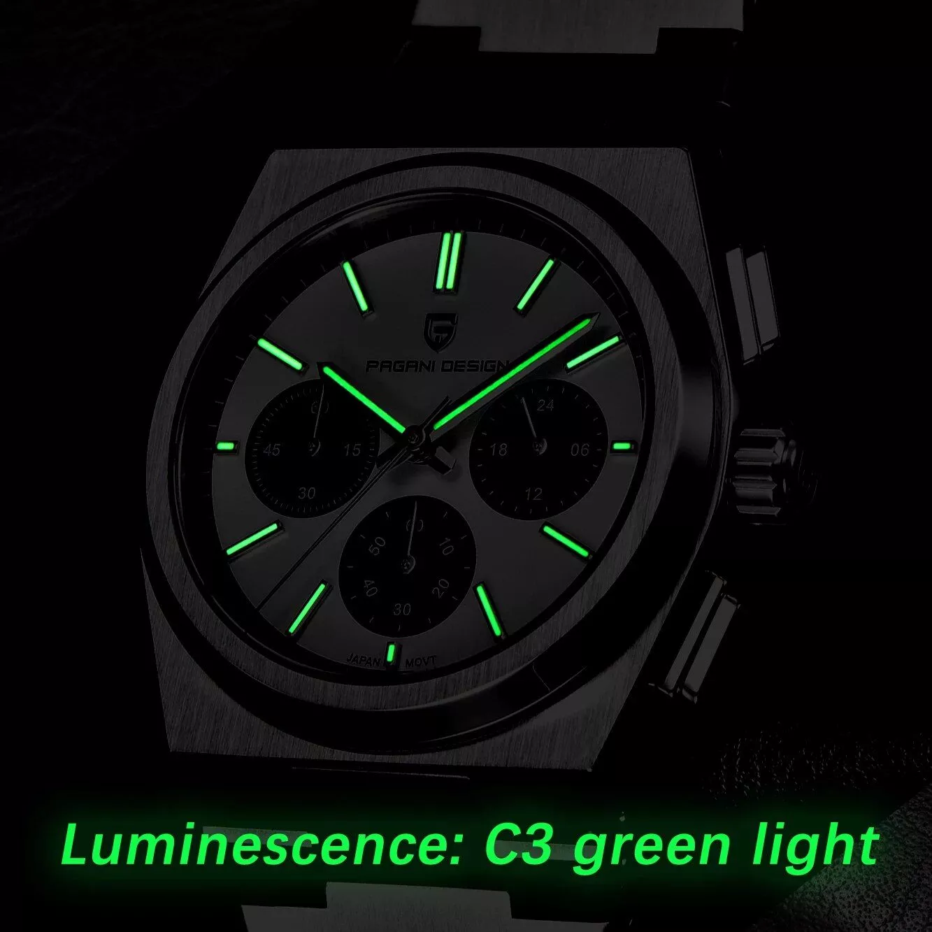 Quartz Sports Waterproof Watch with Sapphire Crystal & Stainless Steel Strap