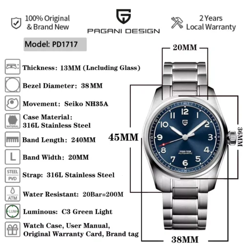 Elite 38mm Automatic Mechanical Watch - Image 7