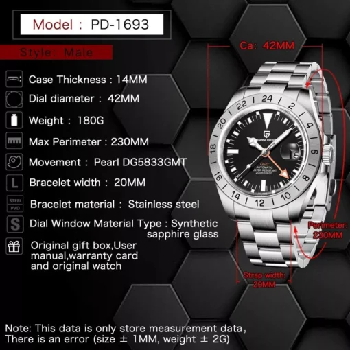 Elegant 42mm GMT Automatic Mechanical Watch with Sapphire Crystal - Image 6