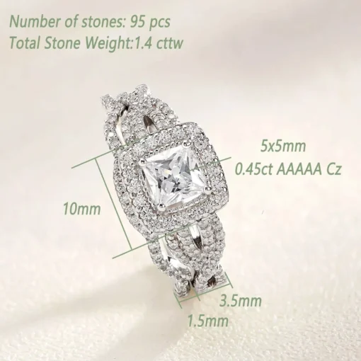 Luxury Princess Cut 925 Sterling Silver Engagement & Wedding Ring Set - Image 6