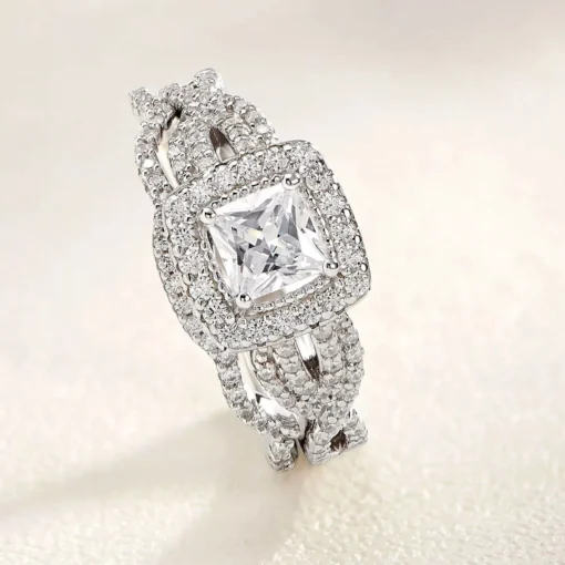 Luxury Princess Cut 925 Sterling Silver Engagement & Wedding Ring Set - Image 2