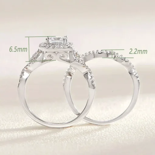 Luxury Princess Cut 925 Sterling Silver Engagement & Wedding Ring Set - Image 7