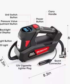 120W Portable Handheld Car Tire Inflator Pump with LED Light and Digital Display
