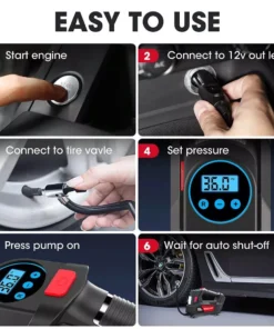 120W Portable Handheld Car Tire Inflator Pump with LED Light and Digital Display