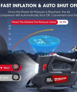 120W Portable Handheld Car Tire Inflator Pump with LED Light and Digital Display