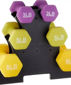 Neoprene Workout Dumbbell Set – 32-Pounds Total with Weight Rack