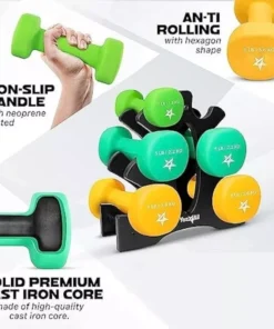 Colorful Neoprene Coated Dumbbell Set with Rack