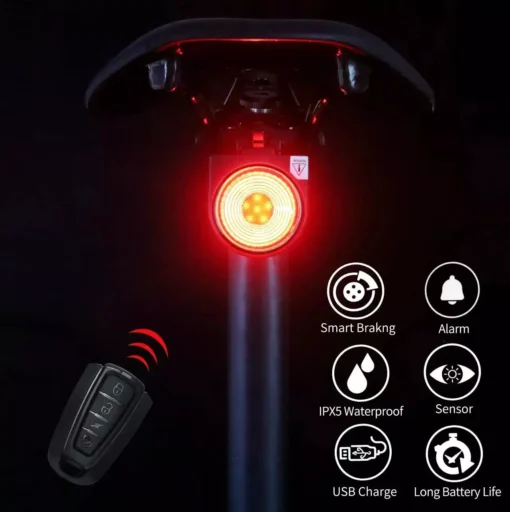 Wireless LED Bicycle Rear Light with Alarm and Brake Indicator - Image 2