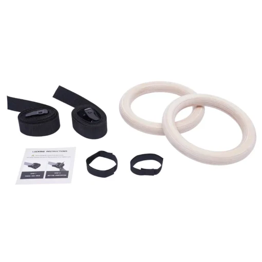 Double Circle Wood Gymnastics Rings with Quick Adjust Straps - Image 2
