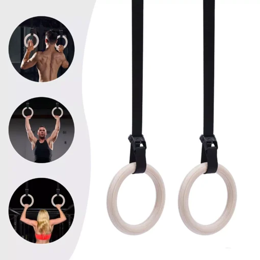 Double Circle Wood Gymnastics Rings with Quick Adjust Straps - Image 8