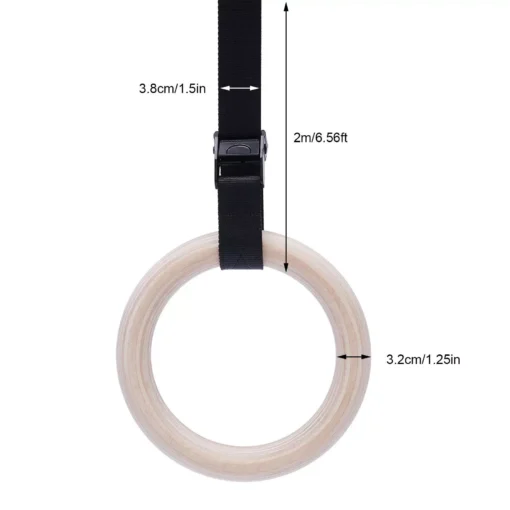 Double Circle Wood Gymnastics Rings with Quick Adjust Straps - Image 3