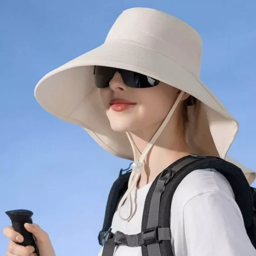 Adjustable Sun Protection Bucket Hat with Shawl for Outdoor Activities