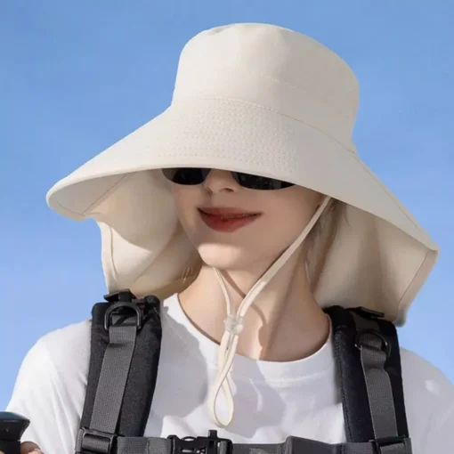 Adjustable Sun Protection Bucket Hat with Shawl for Outdoor Activities - Image 3