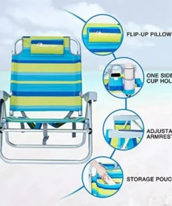 Adjustable 5-Position Lightweight Folding Beach Chair with Towel Bar
