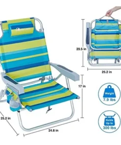 Adjustable 5-Position Lightweight Folding Beach Chair with Towel Bar