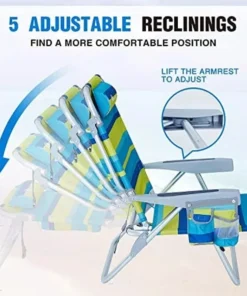 Adjustable 5-Position Lightweight Folding Beach Chair with Towel Bar