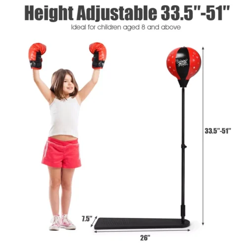 Kids Adjustable Height Punching Bag with Stand and Gloves Set - Image 5