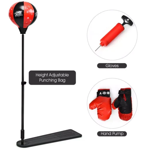 Kids Adjustable Height Punching Bag with Stand and Gloves Set - Image 3