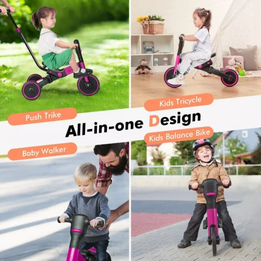 4-in-1 Foldable Toddler Tricycle with Push Handle - Image 3