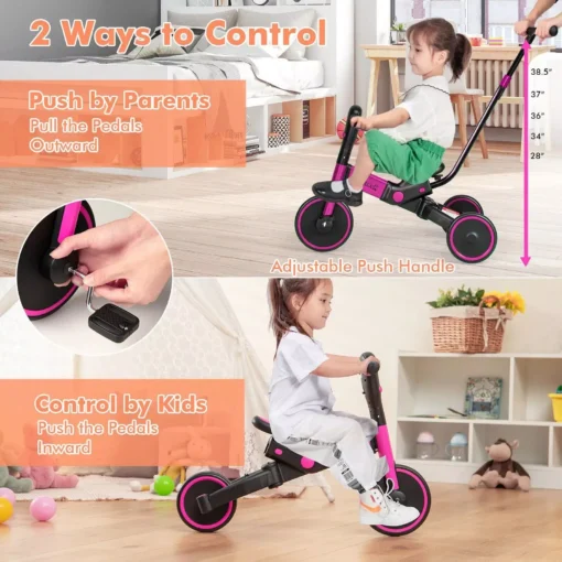 4-in-1 Foldable Toddler Tricycle with Push Handle - Image 4