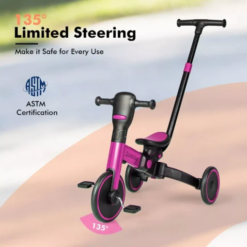 4-in-1 Foldable Toddler Tricycle with Push Handle - Image 6