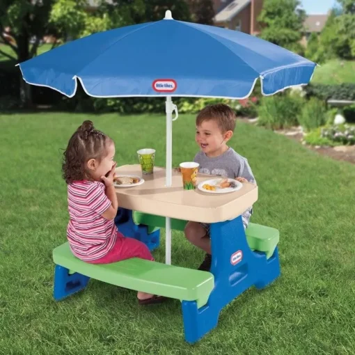 Kid-Friendly Picnic Table with UV Protection Umbrella