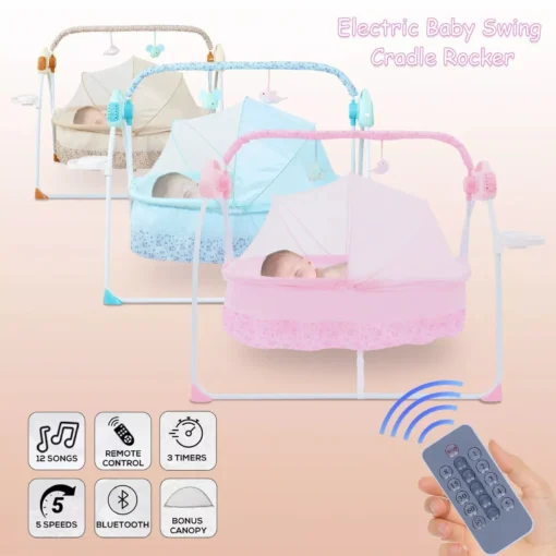 Electric Baby Cradle with Bluetooth, Music & Bouncer - Image 2