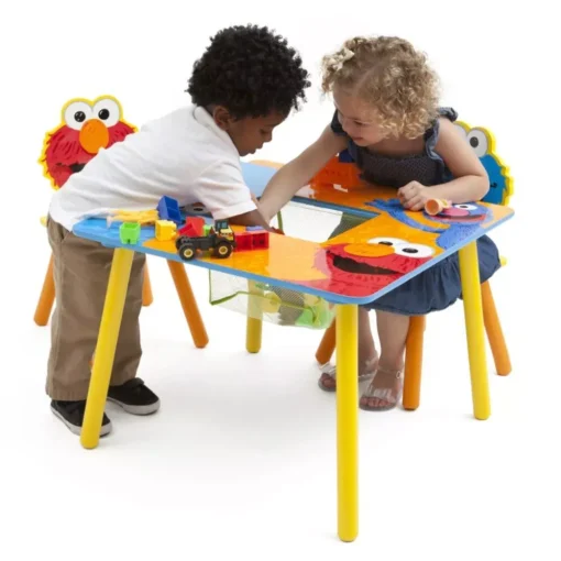 Kids’ Wooden Study Table and Chairs Set with Storage - Image 2
