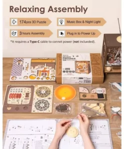 3D Wooden Sunset Carnival Music Box with Light