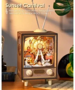 3D Wooden Sunset Carnival Music Box with Light