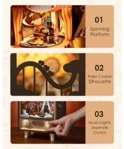 3D Wooden Sunset Carnival Music Box with Light